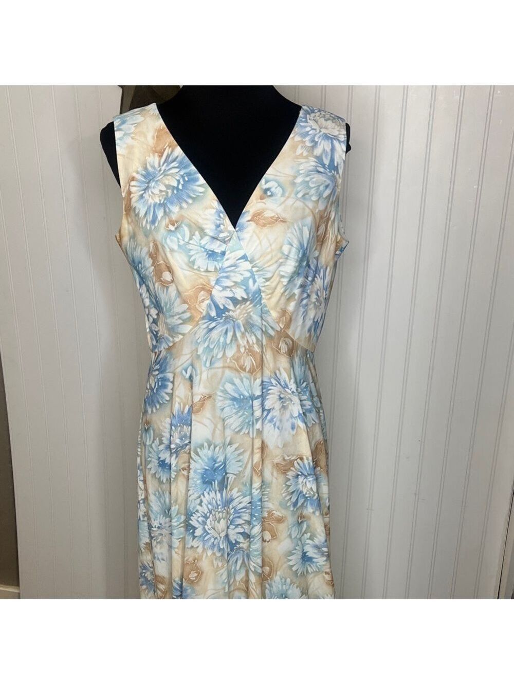1970’s Floral Blue and Tan Women's Maxi Dress Size 10 - Picture 12 of 12